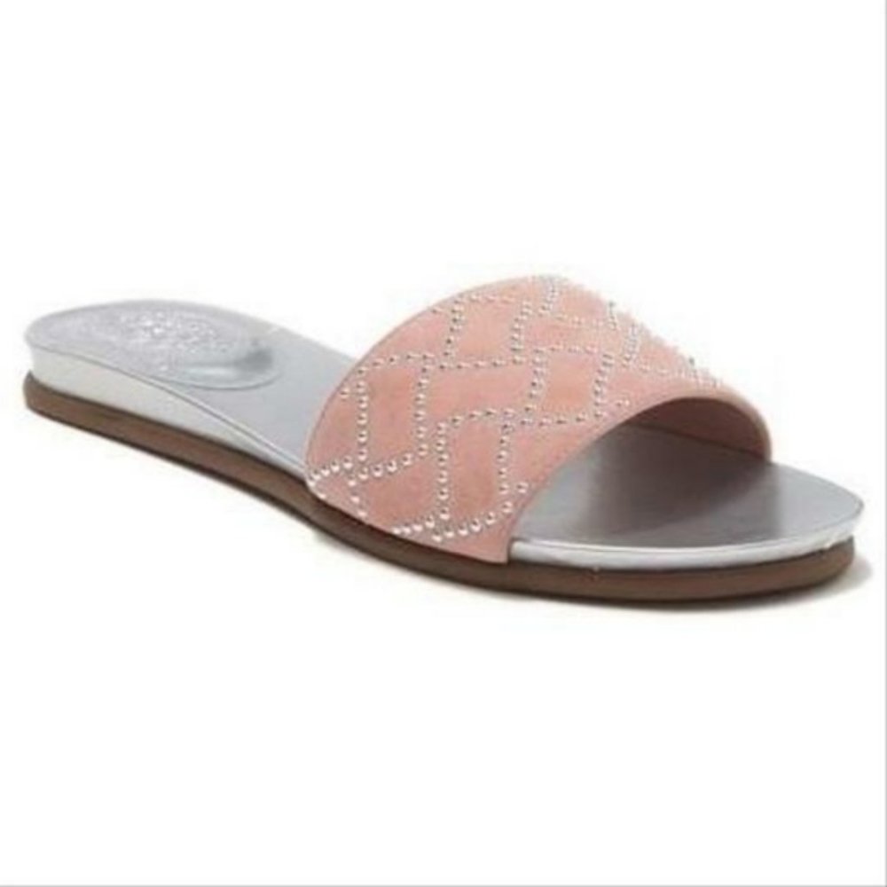 Vince Camuto silver studded blush slide sa…